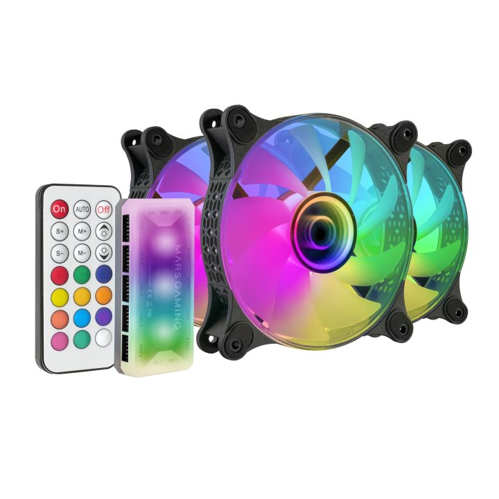 Kit 3xventilador Interno Argb Mars Gaming Mf-3d Kit Black 12x12cm Argb Efecto Espejo Infinito
