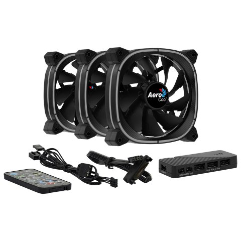 Pack 3xventiladores + Hub H66f Y Controladora Aerocool Astro12pro Argb 120mm Diseño En Fibra De Carbono Antivibacion