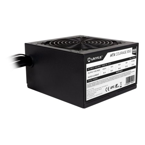 Fuente De Alimentacion Unykach Atx Courage 850w Pfc Activo Full Range Alta Eficiencia Ventilador Silencioso 120mm