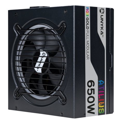Fuente De Alimentación Unyka Atilius Rgb Atx 650w Black Cableado Modular Apfc Activo Eficiencia Energetica 90% Ventilador Rgb