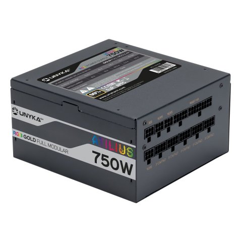 Fuente De Alimentación Unyka Atilius Rgb Atx 750w Black Cableado Modular Pfc Activo Eficiencia Energetica 90% Ventilador Rgb 