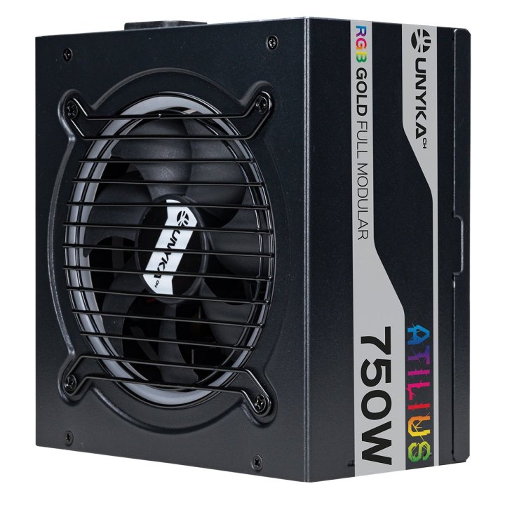 Fuente De Alimentación Unyka Atilius Rgb Atx 750w Black Cableado Modular Pfc Activo Eficiencia Energetica 90% Ventilador Rgb 