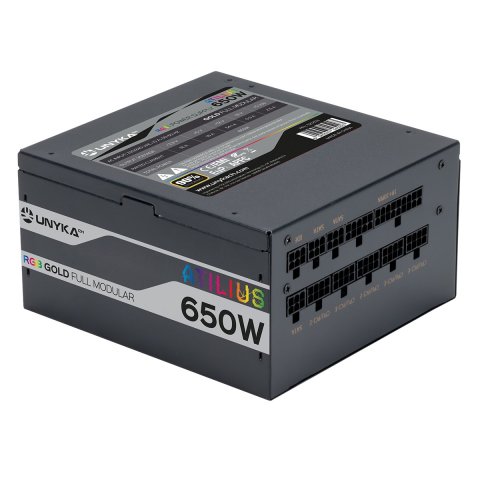 Fuente De Alimentación Unyka Atilius Rgb Atx 650w Black Cableado Modular Apfc Activo Eficiencia Energetica 90% Ventilador Rgb