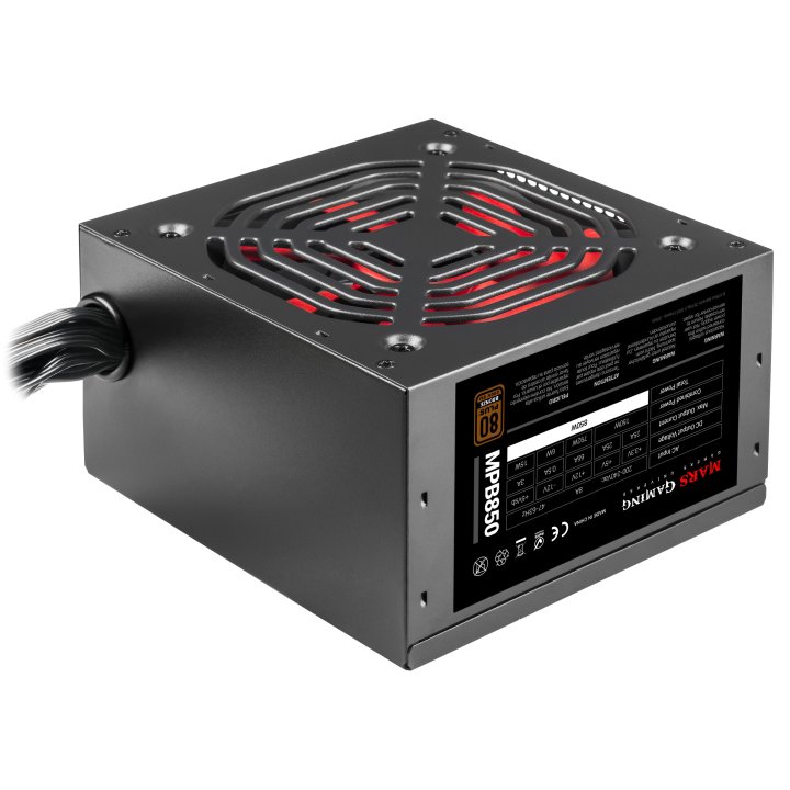 Fuente De Alimentacion Mars Gaming 850w, Certificacion 80+ Bronze, Pfc Activo, Vent. 12x12cm