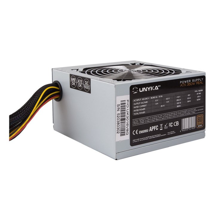 Fuente De Alimentacion Unykach Atx 52038 350w 80+ Bronzeapfc Activo Ventilador 12x12 Silencioso