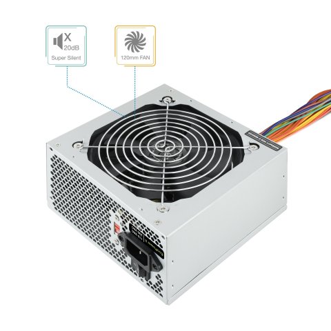 Fuente De Alimentación Tooq Tqep-500s-int Atx, Conmutador Doble Voltaje 115v 230v, 4 Sata 2 Molex, Plata Destinada Para Repar