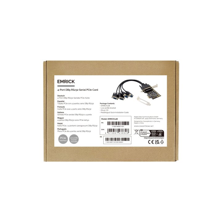 Controladora Pcie Conceptronic 4 Puertos Serie Compatible Low Profile
