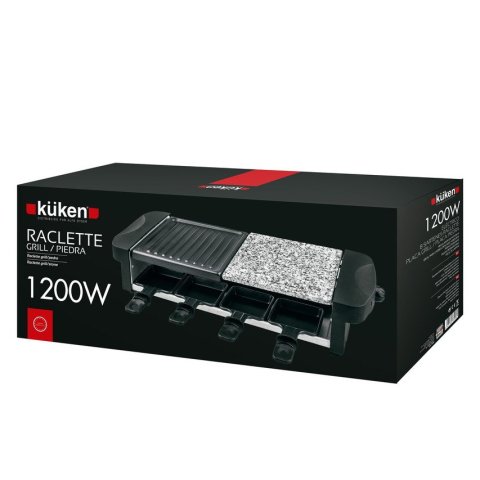Raclette Grill Y Piedra Kuken Rectangular 1200w Plancha Antiadherente Con 8 Sartenes Color Negro