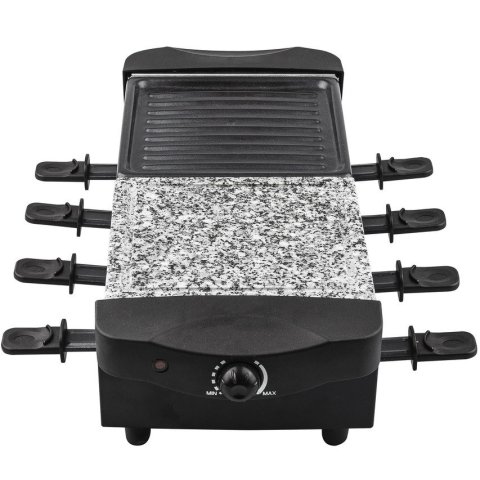 Raclette Grill Y Piedra Kuken Rectangular 1200w Plancha Antiadherente Con 8 Sartenes Color Negro