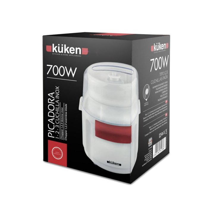 Picadora Electrica Kuken Doble Cuchilla Capacidad 0.7litros 700w Color Blanco rojo