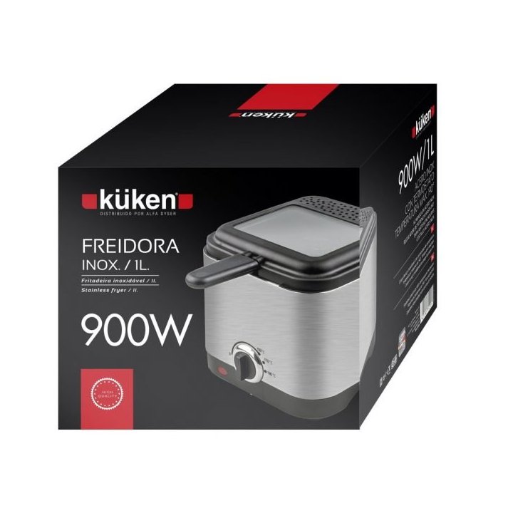 Freidora Kuken Capacidad 1.5l Acero Inox Cuerpo Y Tapa Con Ventana De Cristal 900w