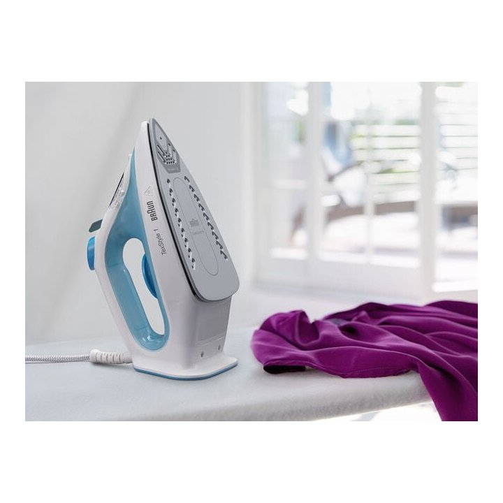 Plancha De Vapor Braun Texstyle Si1050bl Azul blanca Suela De Ceramica 120 G min Vapor 2000w Deposito 220ml