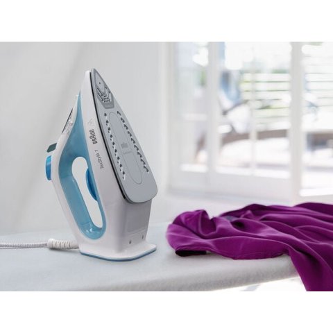 Plancha De Vapor Braun Texstyle Si1050bl Azul blanca Suela De Ceramica 120 G min Vapor 2000w Deposito 220ml