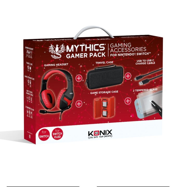 Pack Gamer Konix Switch Headset Gaming + Funda + Caja Para 4 Cartuchos + Cable 1.8m + Protector Kx-gpk-ns