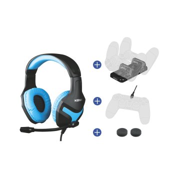 Pack Gamer Konix Ps4 Headset Gaming + Base De Carga Dual + Cable De Carga + Grips + Funda Kx-gpk-p4