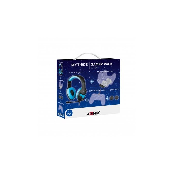 Pack Gamer Konix Ps4 Headset Gaming + Base De Carga Dual + Cable De Carga + Grips + Funda Kx-gpk-p4