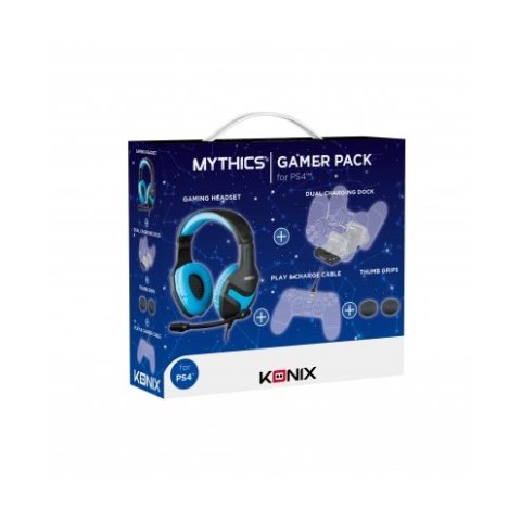 Pack Gamer Konix Ps4 Headset Gaming + Base De Carga Dual + Cable De Carga + Grips + Funda Kx-gpk-p4