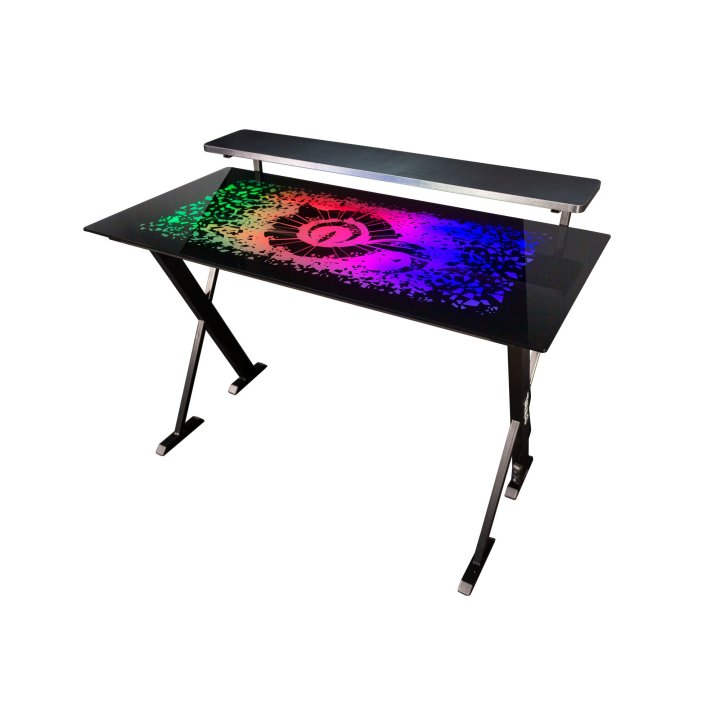 Talius Mesa Gaming Warship X1 Cristal Templado Rgb Soporte Elevador Monitor Stand Para Gamepads Y Headset