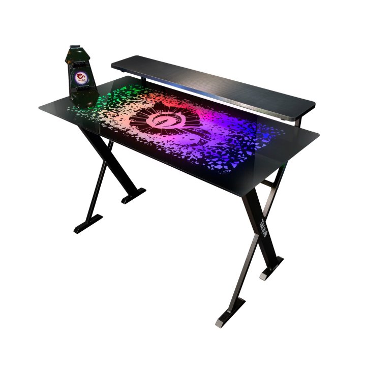 Talius Mesa Gaming Warship X1 Cristal Templado Rgb Soporte Elevador Monitor Stand Para Gamepads Y Headset