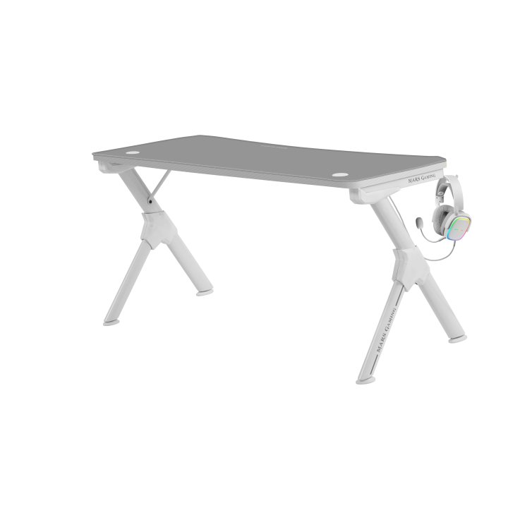 Mesa Mars Gaming Mgd 140 White Chasis De Acero Tablero 140x60cm Altura 75cm Alfombrilla Nanotextil Con Guias Y Soportes