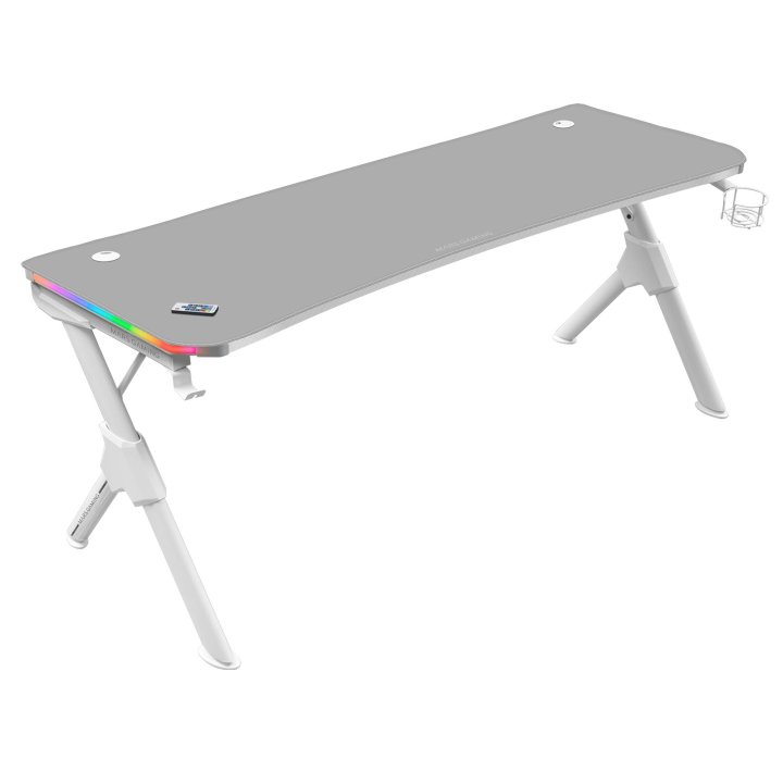 Mesa Mars Gaming Mgd Rgb Xl White Chasis De Acero Tablero 160x60cm Altura 74cm Con Diseño De Fibra De Carbono Iluminacion 3d 