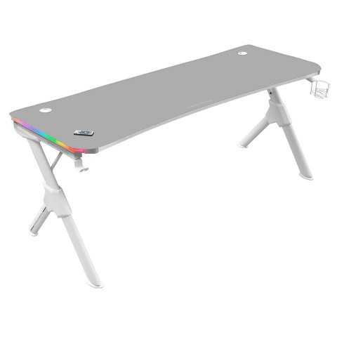 Mesa Mars Gaming Mgd Rgb Xl White Chasis De Acero Tablero 160x60cm Altura 74cm Con Diseño De Fibra De Carbono Iluminacion 3d 