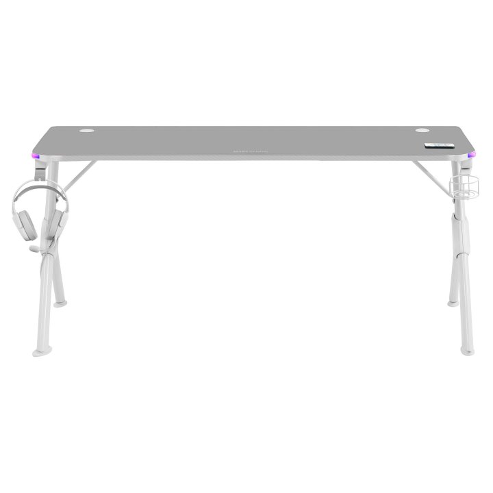 Mesa Mars Gaming Mgd Rgb Xl White Chasis De Acero Tablero 160x60cm Altura 74cm Con Diseño De Fibra De Carbono Iluminacion 3d 