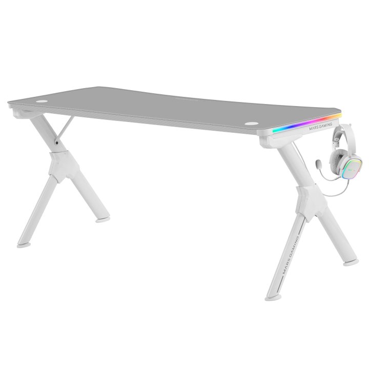 Mesa Mars Gaming Mgd Rgb Xl White Chasis De Acero Tablero 160x60cm Altura 74cm Con Diseño De Fibra De Carbono Iluminacion 3d 