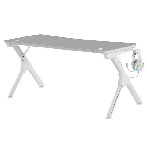 Mesa Mars Gaming Mgd Xl White Chasis De Acero Tablero 160x60cm Altura 74cm Con Diseño De Fibra De Carbono Con Guias Y Soporte