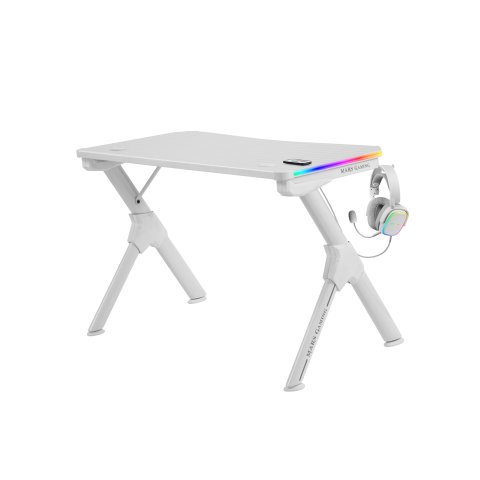 Mesa Mars Gaming Mgd Rgb White Chasis De Acero Tablero 110x60cm Altura 74cm Con Diseño De Fibra De Carbono Iluminacion 3d Arg