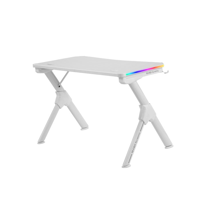Mesa Mars Gaming Mgd Rgb White Chasis De Acero Tablero 110x60cm Altura 74cm Con Diseño De Fibra De Carbono Iluminacion 3d Arg