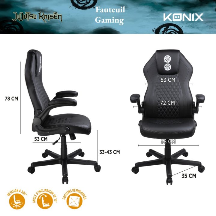 Silla Gamer Konix Jujutsu Kaisen Gran Comodidad Y Ergonomia Clase 4   100 Mm Color Blanco Y Negro