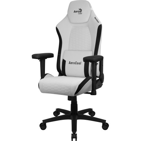 Silla Gaming Aerocool Crown Diseño Premium Cuero Sintetico Aeroweave Blanca Con Detalles En Negro Reposabrazos 2d Cojin Lumba
