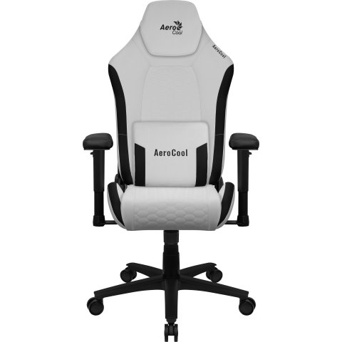 Silla Gaming Aerocool Crown Diseño Premium Cuero Sintetico Aeroweave Blanca Con Detalles En Negro Reposabrazos 2d Cojin Lumba