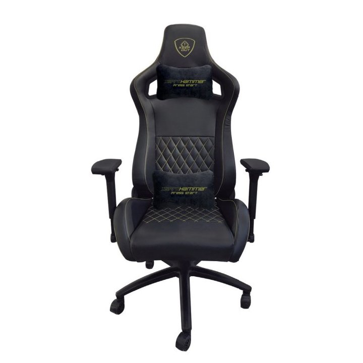 Silla Gamer Pro Keep Out Xspro Hammer Gold Black Cuero Sintetico De Alta Calidad Elevador 80mm Reposabrazos 4d Ruedas De Pu 5