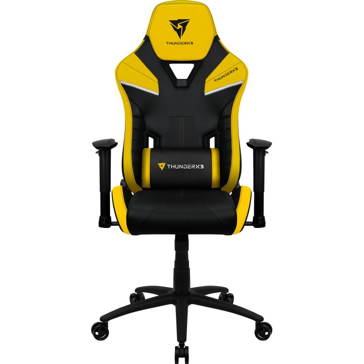 Silla Gamer Thunderx3 Tc5 Diseño Gaming Profesional Negra Con Detalles En Amarillo Sistema Air Reposabrazos 3d Cojin Lumbar R