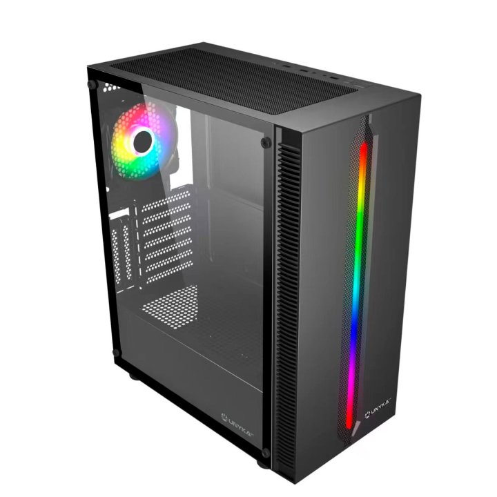 Caja Atx Unyka Lumina 205 Black Led Argb Usb's 3,0 Ventilador 120mm Rgb Cristal Lateral Templado 2bahías 3,5”   Slot De Expan