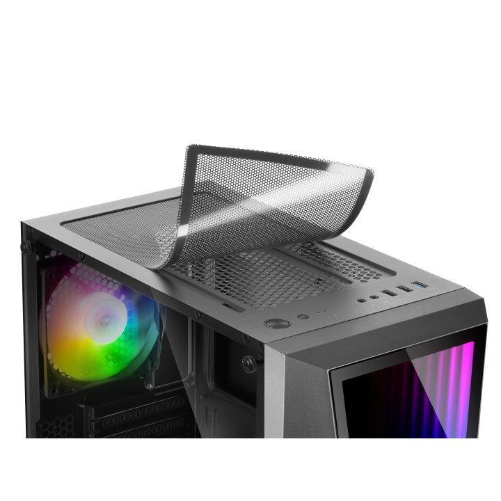 Caja Atx Semitorre Gaming Mars Gaming Mc777 Black Frontal Con Espejo Infintio Argb 2xventiladores 120mm Chroma Sin Fuente De 