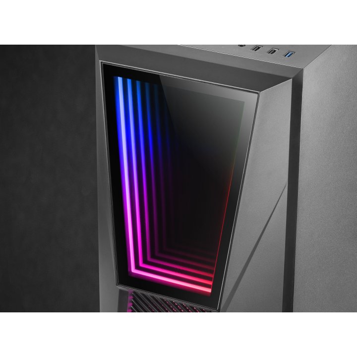 Caja Atx Semitorre Gaming Mars Gaming Mc777 Black Frontal Con Espejo Infintio Argb 2xventiladores 120mm Chroma Sin Fuente De 
