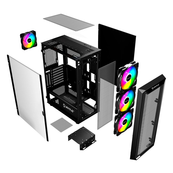 Caja Atx Semitorre Gaming Unyka Armor 3gen Usb Type C3.1 Color Negro Lateral De Cristal Templado Sin Fuente De Alimentacion