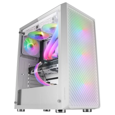 Caja Atx Semitorre Gaming Mars Gaming Mc-f White Frontal Metal Mesh 3 Ventiladores Argb 120mm +1 Trasero Lateral De Cristal T