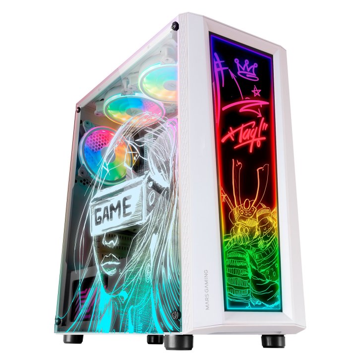 Caja Atx Semitorre Gaming Mars Gaming Mc-art White Lateral Y Frontal Personalizable Con Iluminacion Rgb Sin Fuente De Aliment
