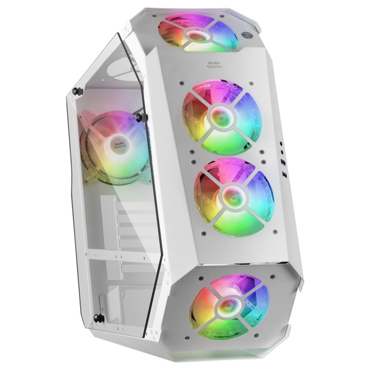 Caja Atx Semitorre Gaming Mars Gaming Mc51 White Diseño Extremo 5 Ventiladores 120mm Chroma Rgb Laterales De Cristal Templado