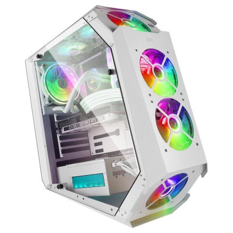 Caja Atx Semitorre Gaming Mars Gaming Mc51 White Diseño Extremo 5 Ventiladores 120mm Chroma Rgb Laterales De Cristal Templado