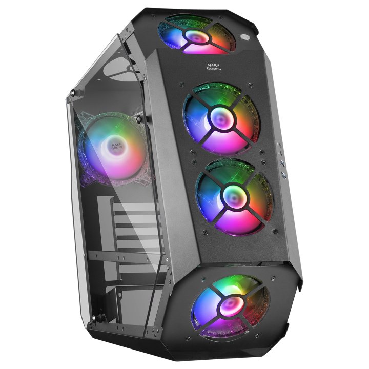 Caja Atx Semitorre Gaming Mars Gaming Mc51 Black Diseño Extremo 5 Ventiladores 120mm Chroma Rgb Laterales De Cristal Templado