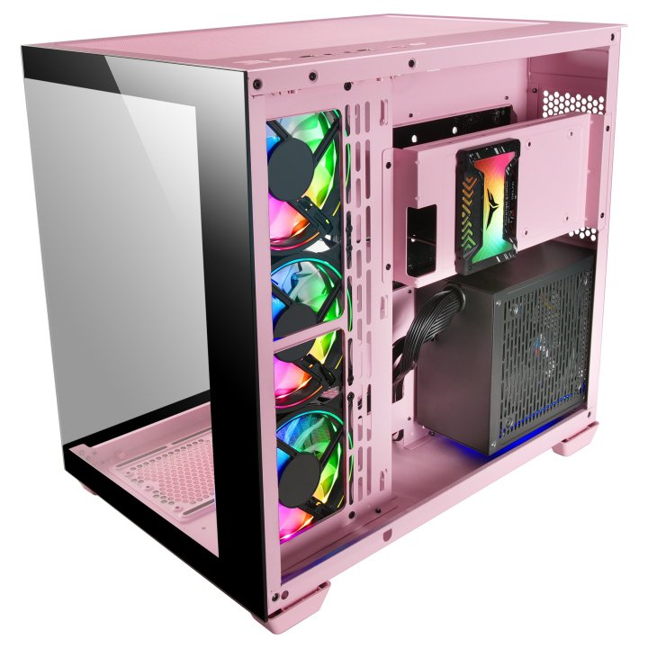 Caja E-atx Torre Gaming Mars Gaming Mcv4 Pink Xxl Premium Custom Doble Ventana De Cristal Templado Continuo Sin Fuente De Ali