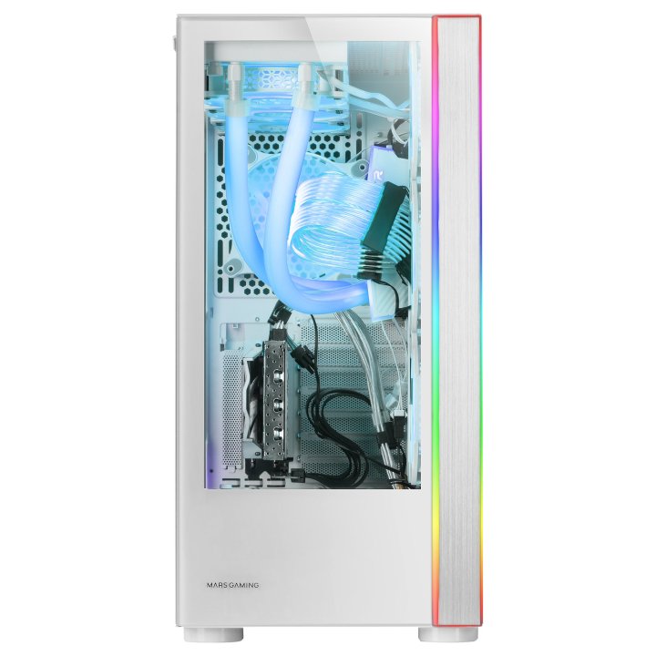 Caja E-atx Torre Gaming Mars Gaming Mc-ultra White Doble Linea Argb Frontal Y Lateral De Cristal Templado Sin Fuente De Alime