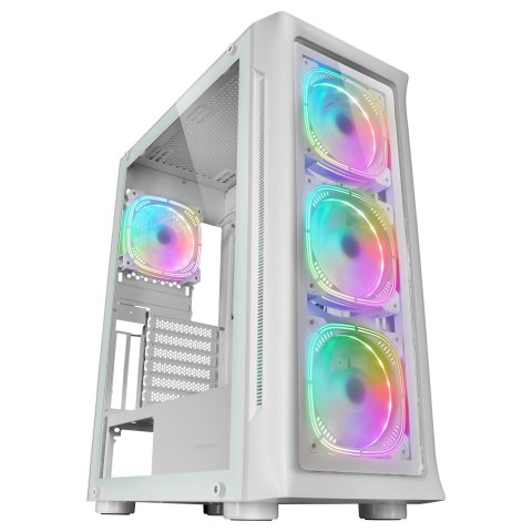Caja E-atx Torre Gaming Mars Gaming Mc-neo White Premium 4 Ventiladores Argb Frontal Y Lateral De Cristal Templado Sin Fuente