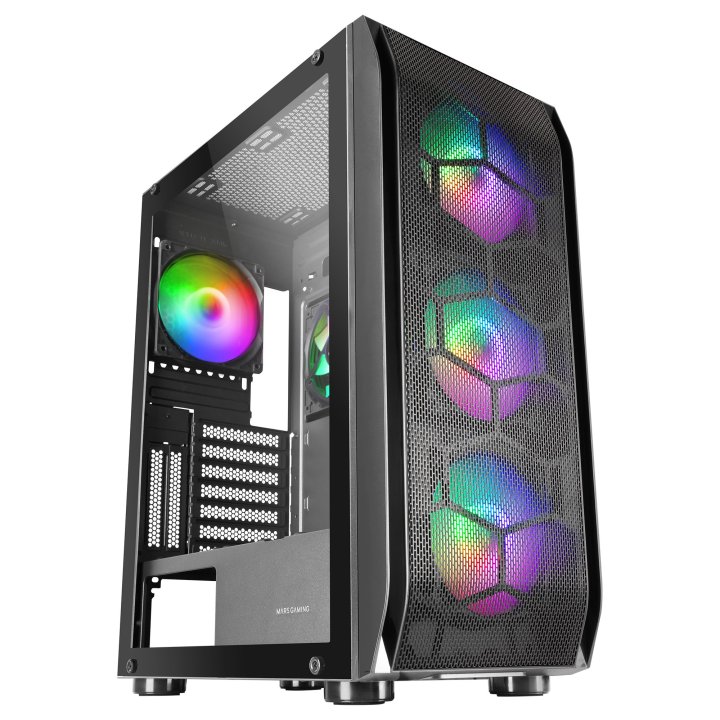 Caja E-atx Torre Gaming Mars Gaming Mc-kx Xxl Black Lateral Cristal Templado Frontal Mesh Incluye 5 Ventiladores Argb Sin Fue