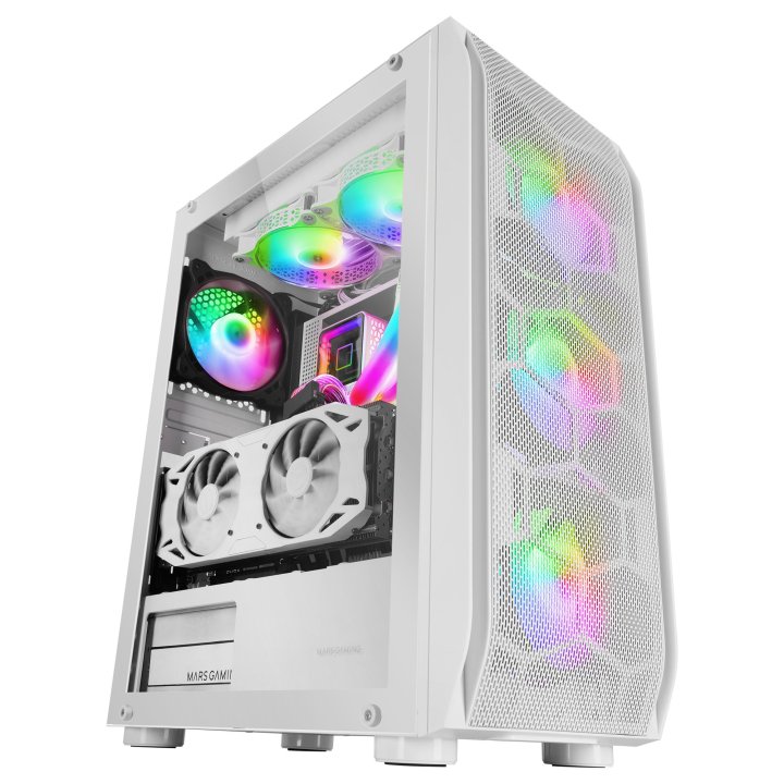 Caja E-atx Torre Gaming Mars Gaming Mc-kx Xxl White Lateral Cristal Templado Frontal Mesh Incluye 5 Ventiladores Argb Sin Fue